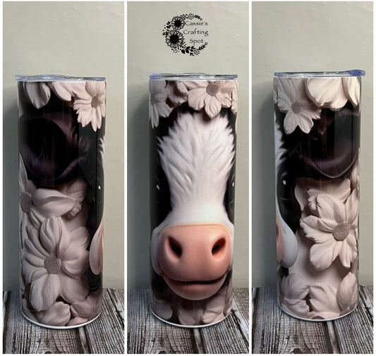 Mary, the dairy cow, with white flowers 3D 20 oz Tumbler