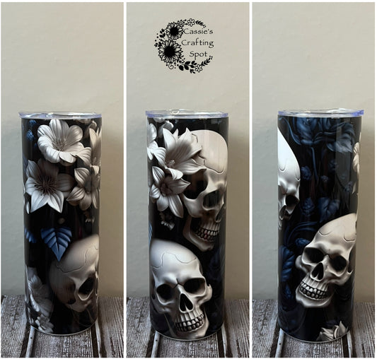 3D Black and White Skulls 20 oz Tumbler