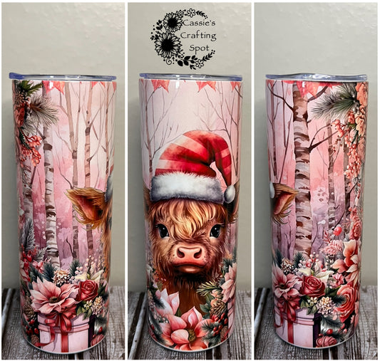 Darla, highland cow, with pick winter scenery 20 oz Tumbler